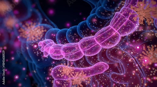 Dynamic animations illustrate the process of digestion and the role of gut bacteria in maintaining overall health