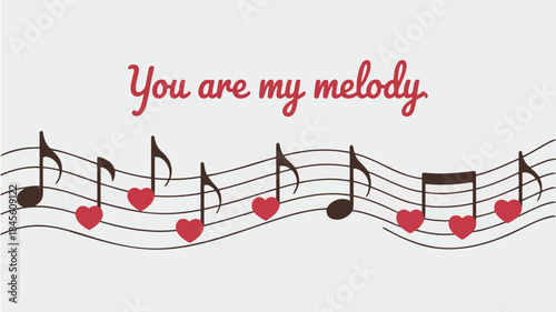 Minimalist musical staff with hearts and melody text