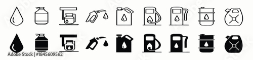 Fuel icon set. Gas station and engine oil symbol. Vector illustration.