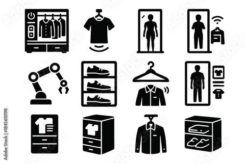 Unit wardrobe smart mirror organizer sensor icons foldable system vector shoe icon