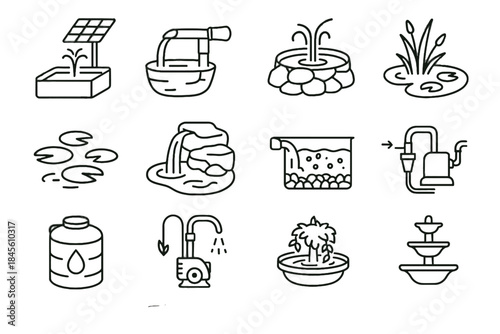 Effect icon plants icons fountain waterfall vector floating aquatic water eco mini