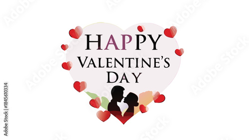 Flat vector scene of a couple silhouette embracing on valentine's day with heart and hearts around