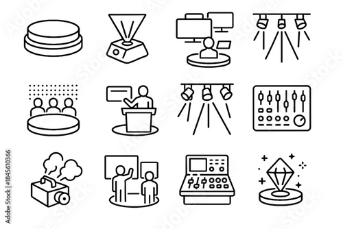 Holographic projector laser screens console podium system lights stage vector machine icon