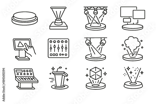 Panels vector icon hologram holographic floating console reality icons stage smoke augmented