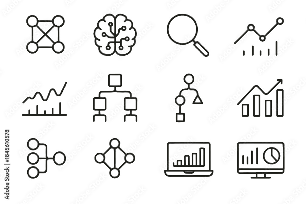 Fototapeta premium Analysis bars icons icon graph network glass predictive dashboard laptop vector ai