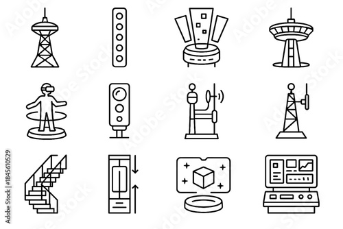 Tower icons vector virtual deck data shaft observation icon elevator reality staircases