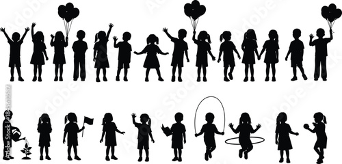 Row of five identical realistic 3D golden trophy cups, symbolizing success, achievement, and first place in sports or business competition, isolated vector illustration elements.