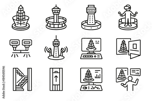 Deck tower data vector observation icon control icons staircases reality communication virtual