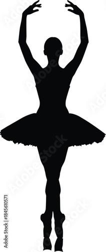 Ballerina silhouette, ballet dancer pose, en pointe, tutu illustration, graceful movement, black vector, dance icon, artistic expression, stage elegance