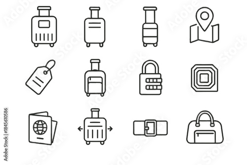 Travel compartment luggage bag icons vector rolling tag smart icon digital handle