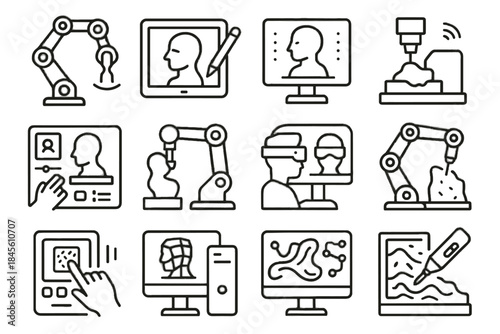 Interactive console clay icon shaping connected texture sculptors monitor automated digital robot