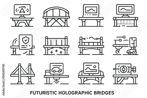 Environment interface panel suspension bridge railing icon walkway vector futuristic digital