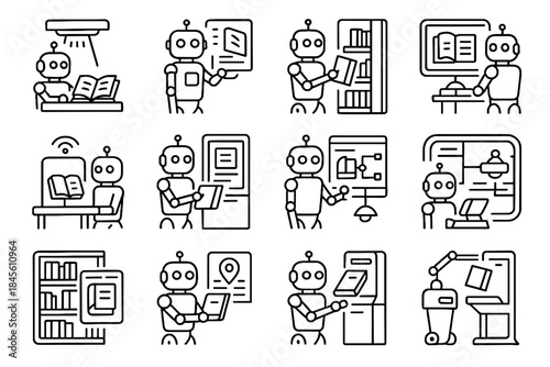 Shelving librarians interactive vector return robot light smart library icon catalog inventory