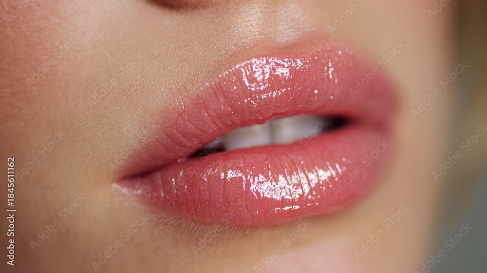 Fototapeta premium Glossy Perfection Close-Up of Nude Lip Shine
