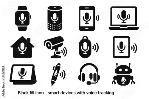 Smartphone pen smart hub voice mic laptop icons home virtual vector icon