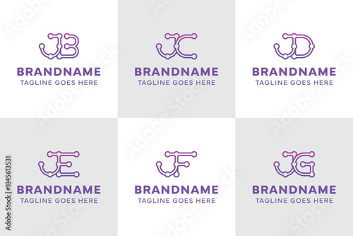 Letters JB JC JD JE JF JG Technology Logo, for BJ CJ DJ EJ FJ GJ initials