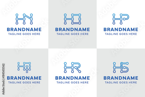 Letters HN HO HP HQ HR HS Technology Logo, for NH OH PH QH RH SH initials