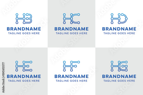 Letters HB HC HD HE HF HG Technology Logo Set, for BH CH DH EH FH GH initials