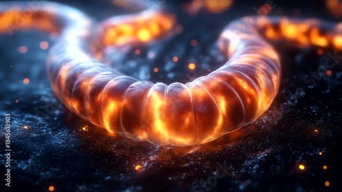 Abstract glowing organic tube structure with particles.