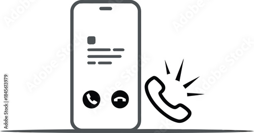 Contemporary mobile phone vector showing an incoming message notification and call control buttons.