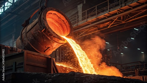 Molten Copper Pouring From Industrial Furnace