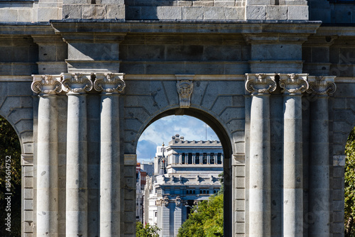 Puerta de Alcala arch opening to Madrid city