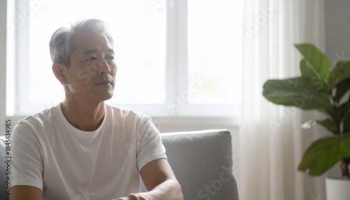 Thoughtful Man Sitting by Window, Calm Mindfulness and Modern Lifestyle Concept