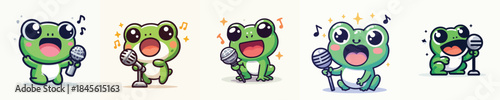 vector cute frog singing using a microphone