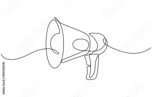 Horn speaker Continuous line art drawing megaphone announcement concept line art vector.