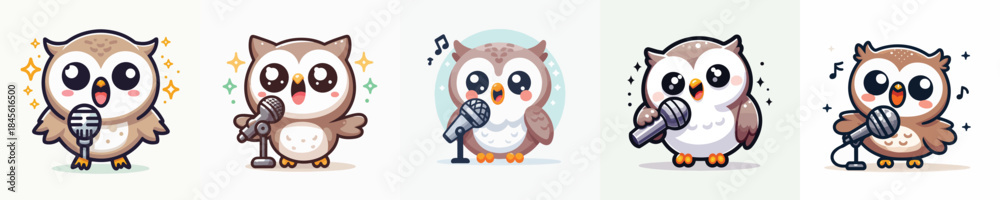 Naklejka premium cute owl vector singing using microphone