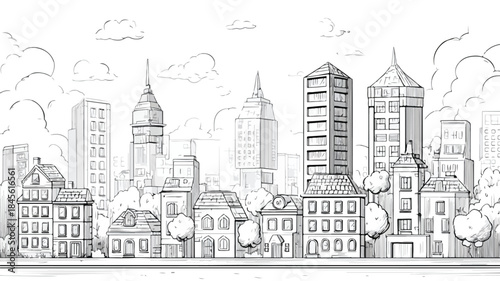Vibrant Cartoon Drawing Cityscape with Building in Background