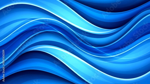 Abstract blue wavy lines pattern background with smooth curves and gradient shades of blue, flowing waves design element