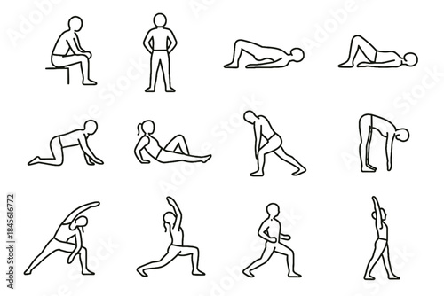 Balanced glute mobility control vector stretch gentle minimalist icon deep supported icons
