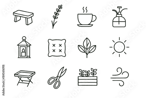 Icon misting air vector planter balcony meditation small mini motif icons sunlight