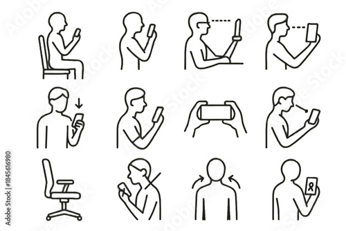Outline support symbol icon pose vector device phone posture healthy grip spine