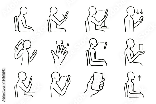 Healthy correct phone backrest posture level cue upright icon supportive shape vector