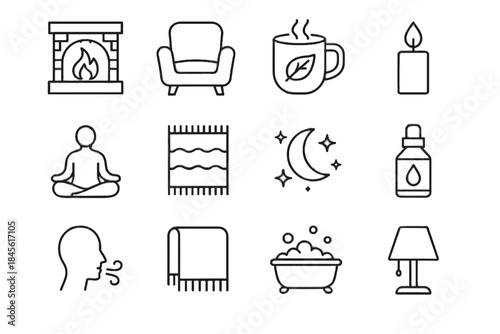 Bath symbol evening herbal oil tea mug calm warm rug icon vector