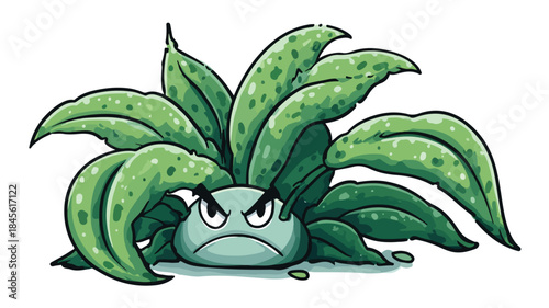 Whimsical Plant Character with a Talking Face Cartoon Drawing