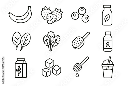 Smoothie icons fresh blueberries morning carton spinach sliced honey icon drizzle vector