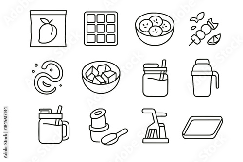 Skewers banana morning bamboo zest icon smoothie vector crusher jar icons countertop