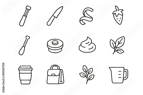 Vector lunch knife strawberry garnish minimalist leaf foam icons citrus icon smoothie
