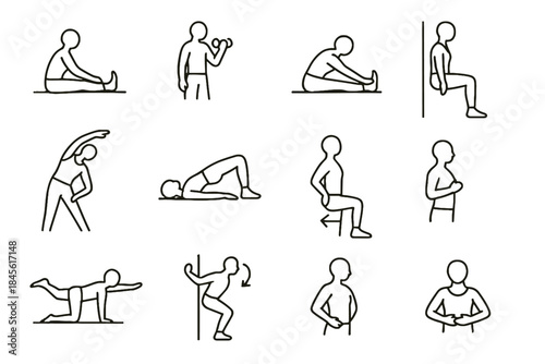 Workout curl side icon minimalist mat mobility forward pose vector calf balance
