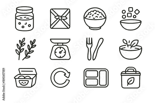 Friendly vector multigrain sprigs reusable jar meal eco icon fork symbol herb