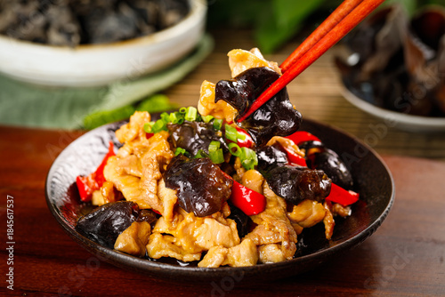 Shredded Pork Stir-Fry with Black Fungus and Vegetables Studio Shot