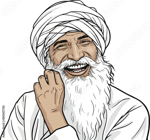 Indian old Guru smiling vector illustration