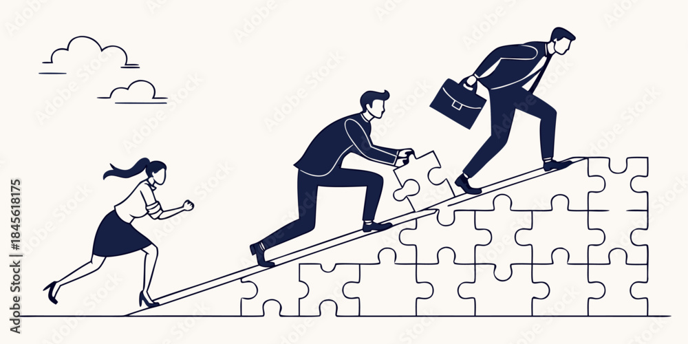 Obraz premium Business vector illustration of a cartoon boy skateboarding and climbing up the stairs to reach the roof