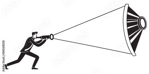 Businessman shouting into megaphone silhouette isolated white vector illustration