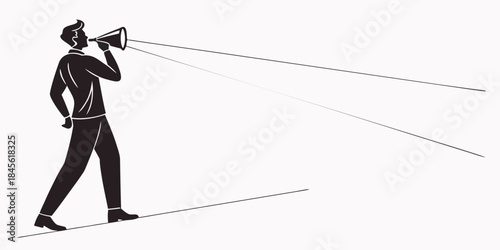 Silhouette illustration of a businessman on a tightrope, balancing risk and business, with a man on a swing and people fishing nearby