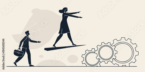 Girl in a dress and hat silhouette in the park vector illustration