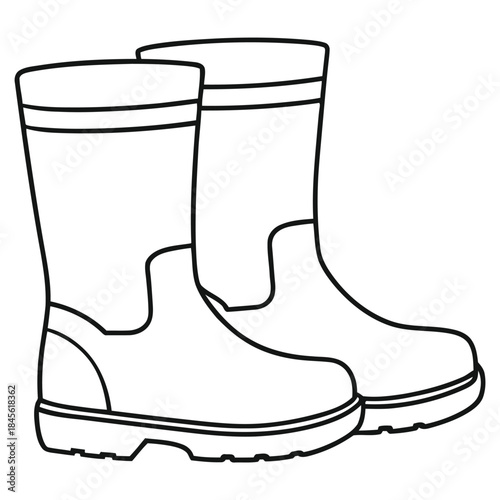 Rubber boot doodle outline fun coloring book page line art vector on white